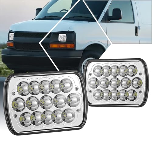 PM PERFORMOTOR 7X6 H6054 Full LED DRL Headlights Assembly Compatible with 1984-2020 Chevy Express GMC Savana C/K Ford E/F Jeep Cherokee Toyota Dodge Truck Van, Chrome Housing Clear Lens