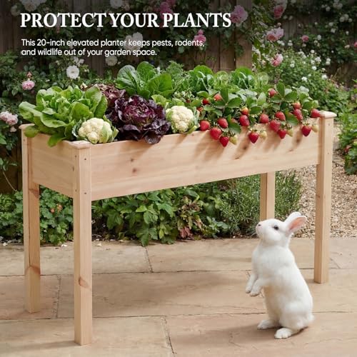 Image of DUMOS Raised Garden Bed 34x18x30 Inch, Outdoor Planter Box with Legs, Elevated Wood Garden Bed with Liner for Herbs Flowers Vegetables, Wooden Planter Box for Patio, Balcony, Backyard, Natural Wood