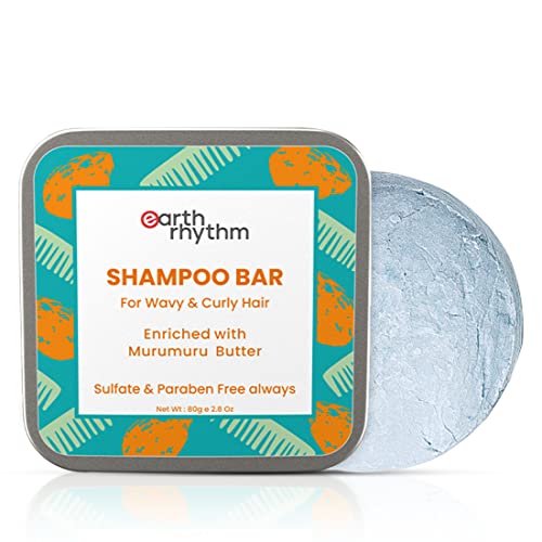 Earth Rhythm Murumuru Butter Shampoo Bar for Dry, Frizzy and Curly Hair, with Vitamin E | Deep Conditions, Softens & Maintains Growth | Sulphate & Paraben Free | Men & Women – 80g (Tin)