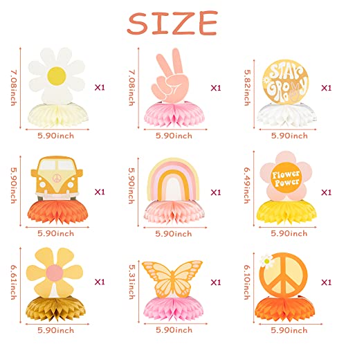 A1Diee 9Pcs Groovy Hippie Boho Party Honeycomb Centerpieces Retro Boho Rainbow Daisy Flower Butterfly Peace Theme Table Topper Birthday Party Decoration For Girls Teens Baby Shower Photo Booth Props #TOP1