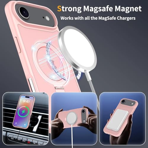 Image of Magnetic for iPhone 17 Air Case, 6.5 inch, Compatible with MagSafe, Rugged Kickstand, Not-Yellowing Military-Grade Protection, Matte Pink