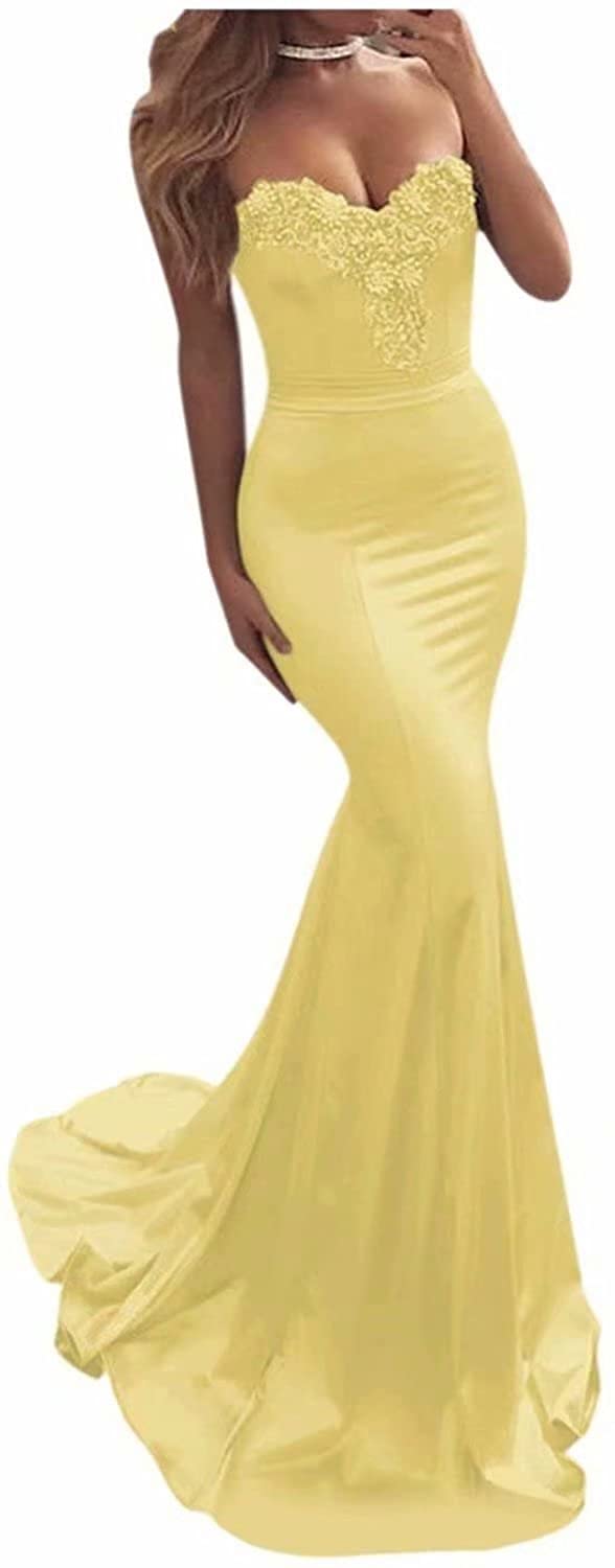 Women Sweetheart Mermaid Prom Dress Satin Long Bridesmaid Evening Dress
