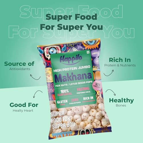 Image of Happilo Premium Jumbo Fox Nuts (Phool Makhana) 200g, Healthy Snack Low Calorie Gluten Free and Vegan (Pack of 2)