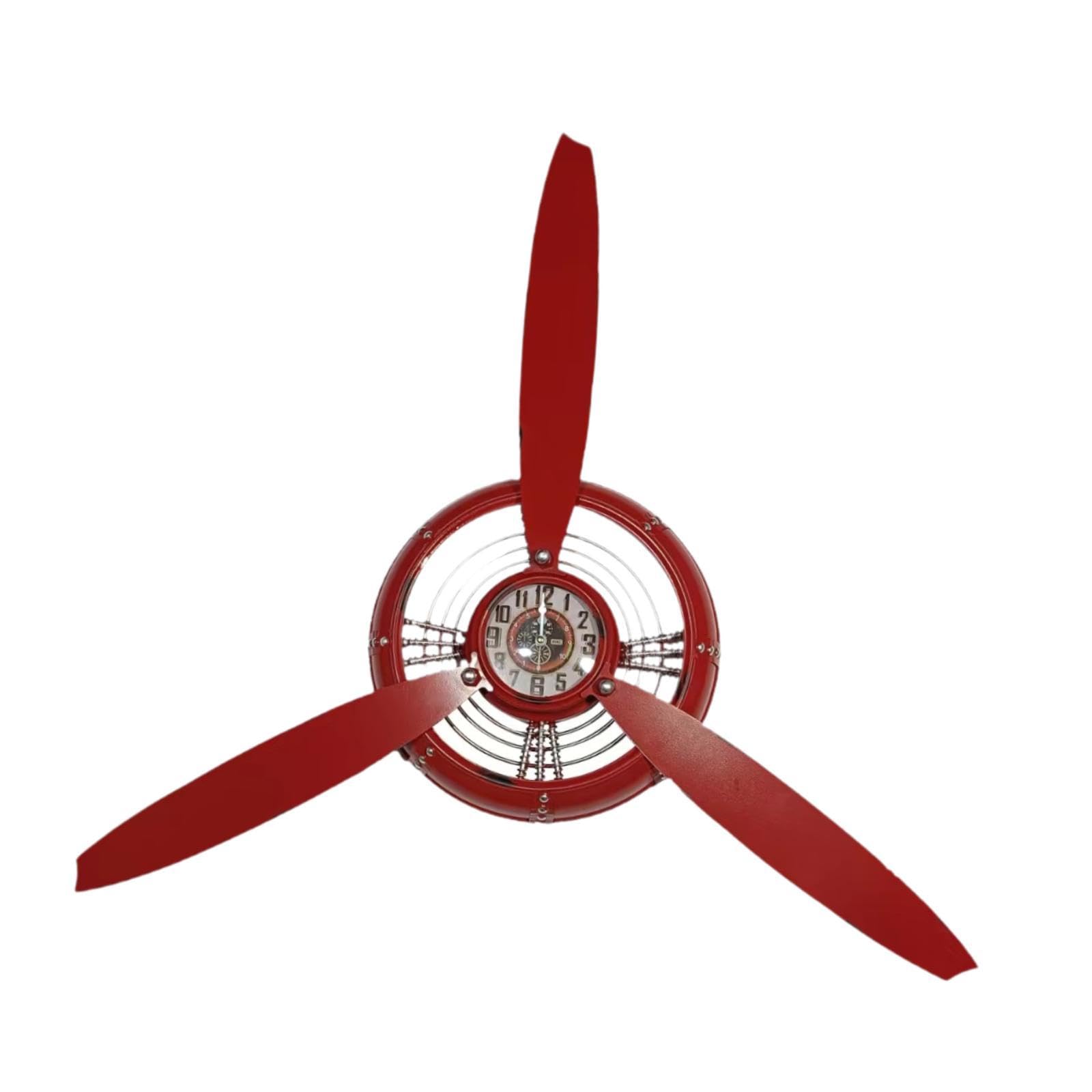 Reloj de Pared de Metal con Forma de Hélice, Escultura de Pared, Reloj Decorativo de Inspiración Aeronáutica con Estilo Industrial Y Fácil Montaje Par, Rojo, Individual