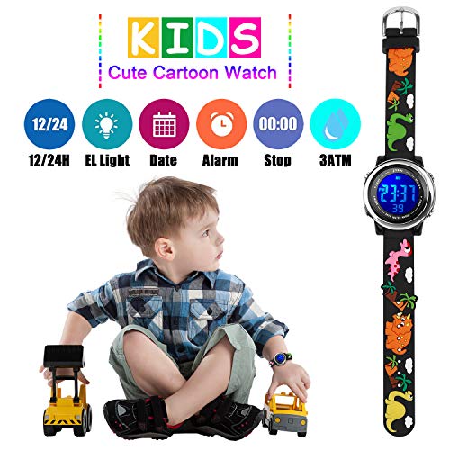 Kids Watch 3D Cartoon Toddler Wrist Digital Watch Waterproof 7 Color Lights with Alarm Stopwatch for 3-10 Year Boys Girls Little Child (Dinosaur C-Black)3