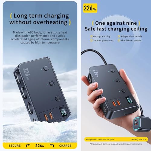 Adaptador de carga USB Alksubbm de 226W con salidas CA para evitar baterías vacías 2