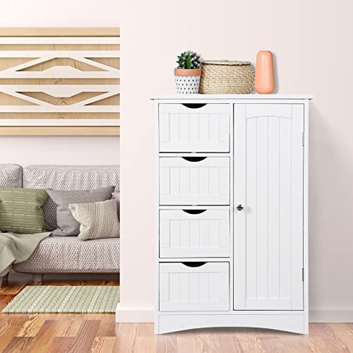 Super Deal Freestanding Bathroom Floor Storage Cabinet With 4 Drawers And Adjustable Shelves thumb #3