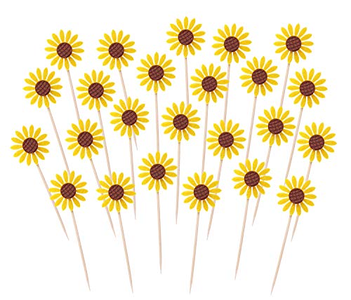 Penta Angel 24Pcs Sunflower Cupcake Toppers Cute Yellow Flower Toothpicks Cake Food Fruit Picks For Summer Bridal Shower Wedding Birthday Party Decoration #TOP14