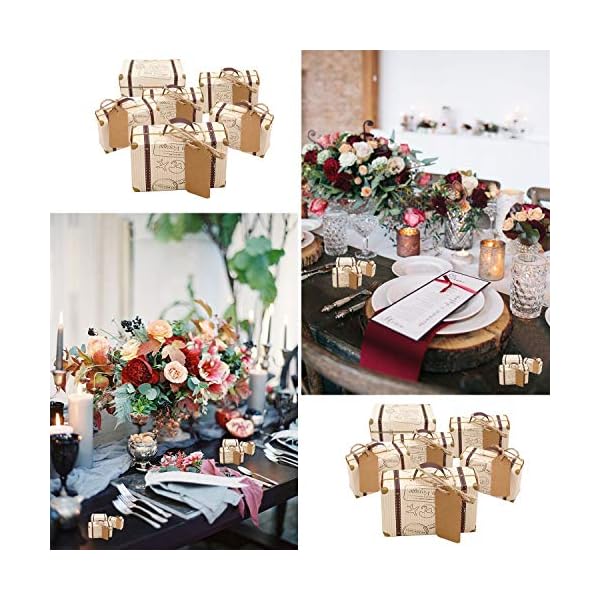 CNNIK 100 Piezas Mini Maleta Caja Favor Caramelo con Etiquetas y Hilo de Arpillera para Fiesta Invitado Boda - Imagen 5
