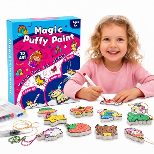 SJHSJH Aqua Puffs 3D Art Kit for Kids, Mess-Free Paint by Number Crafts with Princesses & Unicorns, DIY Color & Inflate Activity Set, Creative Travel Toy & Gift for Girls & Boys Ages 4-10