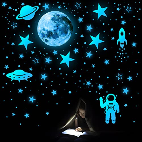 1078 PCS Glow in The Dark Stars For Ceiling Solar System Galaxy Nursery Wall Stickers Rocket Astronaut Kids Boys Room Decorations Bedroom by UJoowalk - Used condition - Image 3