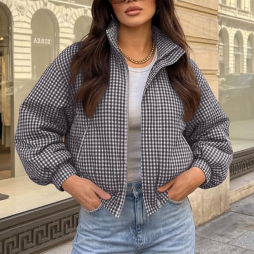 Cethrio Funnel Jacket Women Funnel Neck Jacket Women Plaid Bomber Jackets Gingham Coats Cropped Zipper Fall 2026 Fashion Chaqueta Deportiva Para Mujer Dressly Capsule Wardrobe - image 8