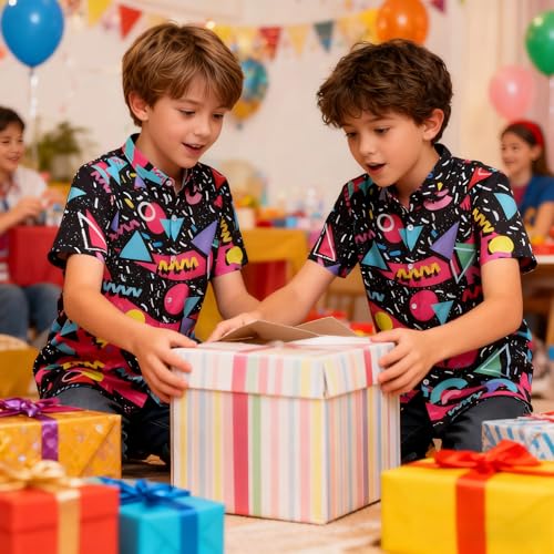 Image of uideazone Boys Hawaiian Shirts Novelty Printed Funky Short Sleeve Button Down Shirt Kids Aloha Luau Shirt 7-14T