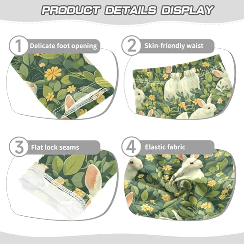 Rabbit Green Pattern A Girls Leggings Athletic Pants Tights Stretch Bottom3