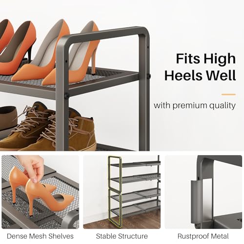 Image of SNTD Shoe Rack - Expandable Shoe Organizer for Closet, Adjustable Metal Shoe Shelf Storage, Stackable Long Shoe Stand Holder for Garage, Entryway, Door Entrance (Grey, 4-Tier)