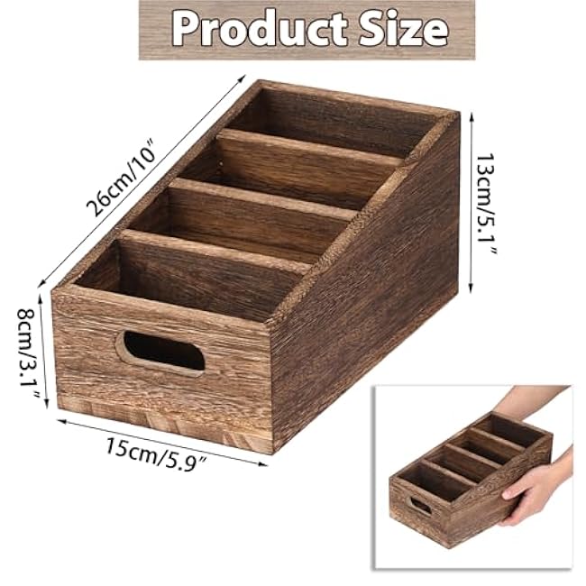 Seasoning Packet Organizer with Handle, Food Packet Storage with 4 Stairstep Compartments, Wooden Storage Caddy for Pantry Cabinet, Farmhouse Kitchen Organization Bin for Snacks Spice Packets