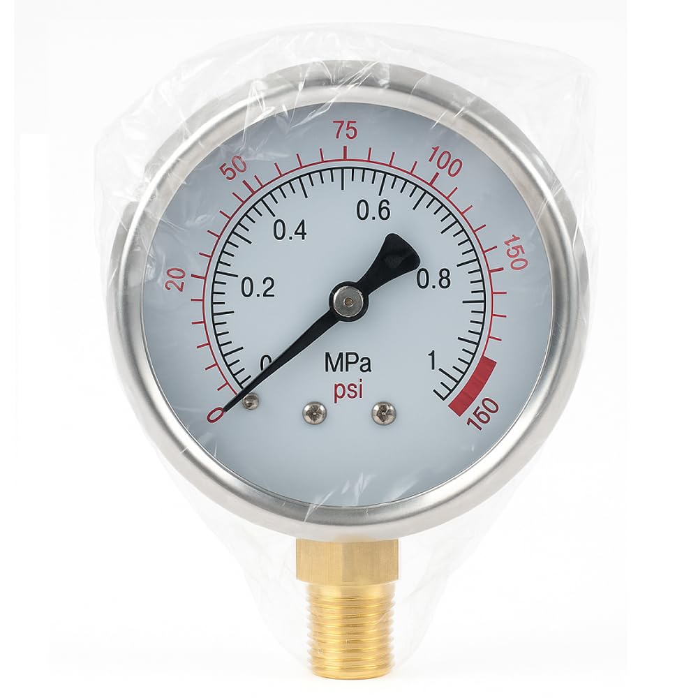 Suinga MANOMÈTRE sphère GLYCÉRINE 0-10 Bar 1/4". Utilisé en plomberie et jardinage pour CALCULER la PRESSION exacte de fonctionnement dans les tuyauteries, gris