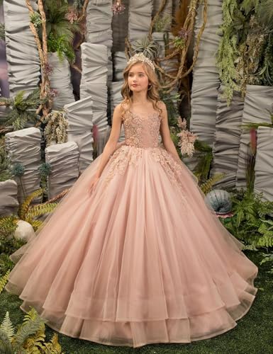 Flower Girl Dress Lace Appliques - Tulle Ruffles Princess Pageant Dress for Wedding Prom Ball Gowns2