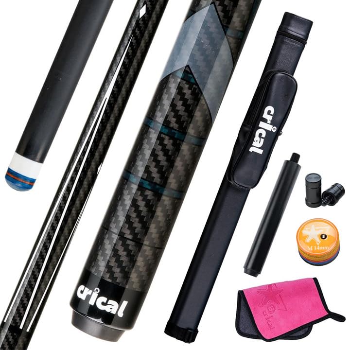 CRICAL Carbon Fiber Pool Cue Stick 58" Billiard Cue Sticks Professional Low Deflection Pool Sticks with 3/8 * 8 Pin Joint and 12.5mm Tip
