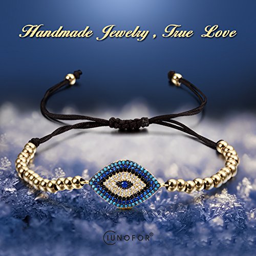 CIUNOFOR 14K Gold Filled Evil Eye Chain Bracelet, Adjustable White Bracelet for Women2