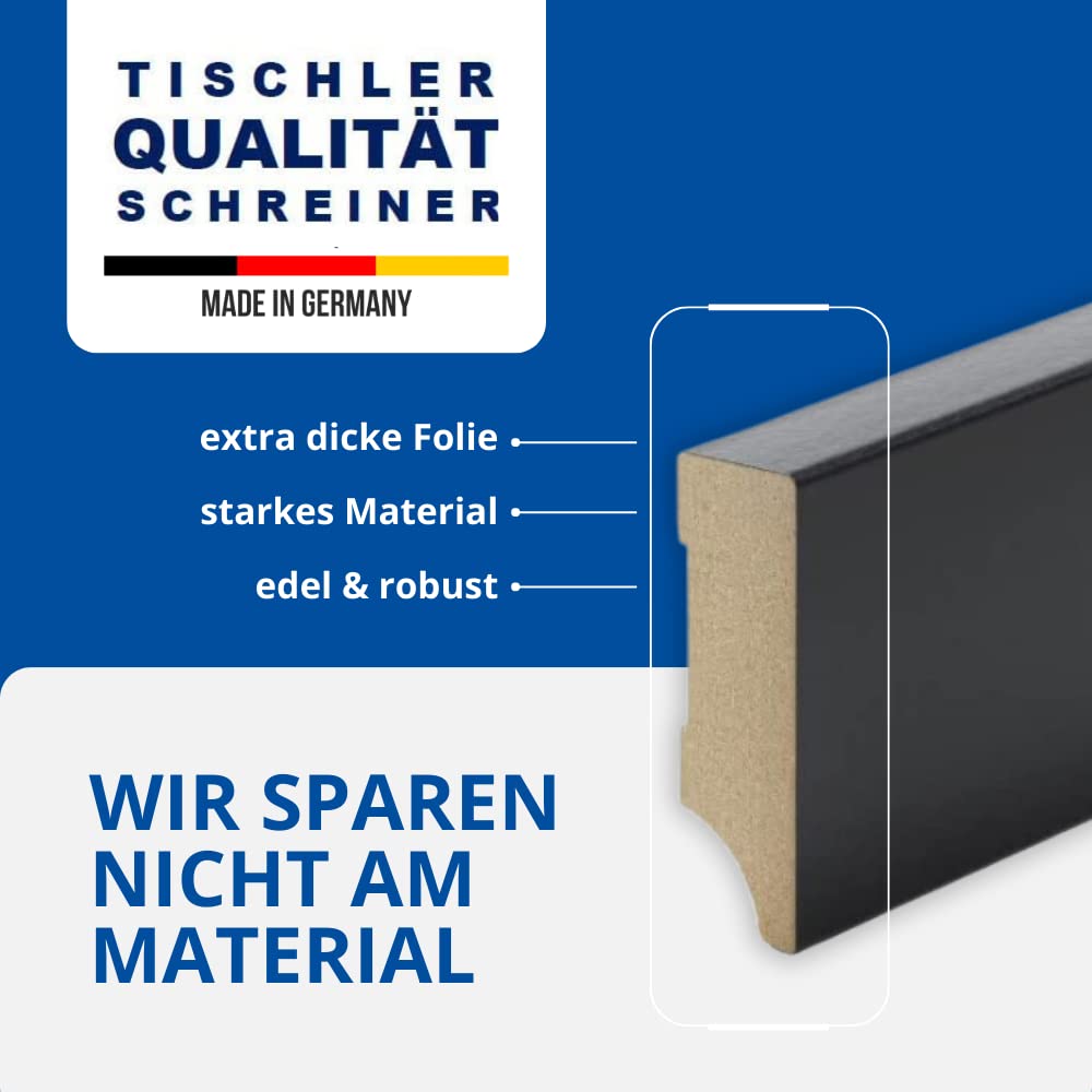 REESE Sockelleisten Schwarz - Weimarer Profil - MDF Folie - 60mm Höhe - 5 Stück / 11,5lfm - Fußleisten modern - nicht selbstklebend - 230 cm