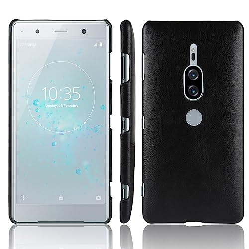 LMFULM® Hülle für Sony Xperia XZ2 Premium H8166 H8116 (5,8 Zoll) Dünn Schlanke PU Schutzhülle Harte PC Rückseite Hülle Bumper Cover Litschi Muster Schwarz