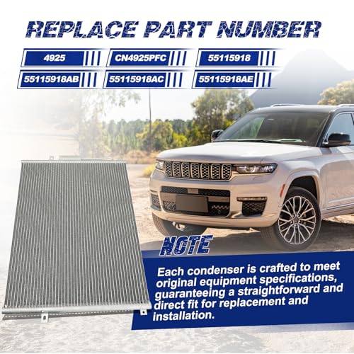 Image of Air Conditioning A /C Condenser Compatible with Jeep Grand Cherokee 1999-2003 4.0L 4.7L # 4925, CN4925PFC, 55115918, 55115918AB, 55115918AC, 55115918AE
