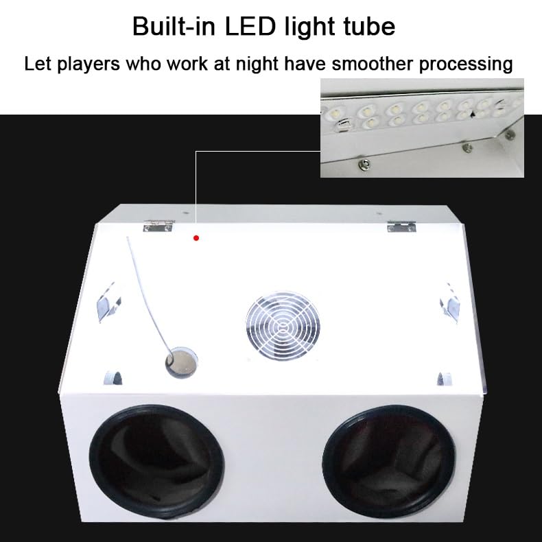 Pojemnik na kurz z 2 otworami ze zintegrowanym wentylatorem 30 W i oświetleniem LED, przenośna polerka do rzeźbienia i cięcia, bezpłatna instalacja, idealna do użytku warsztatowego (52 x 35 x 35 cm)