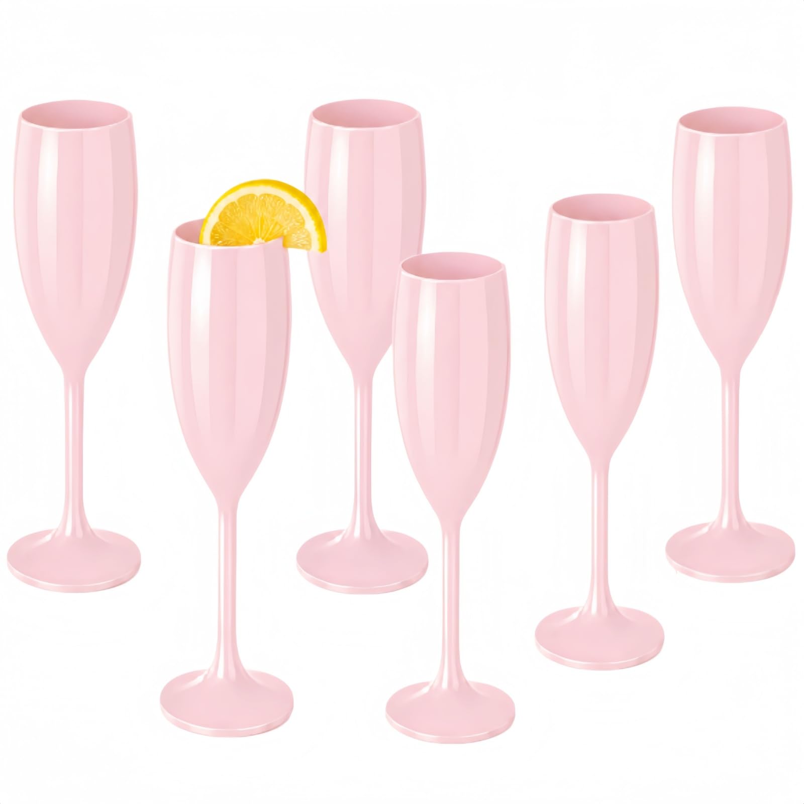 6 Pack 180ml Pink Champagne Flutes Prosecco Flutes Wine Glasses, Reusable