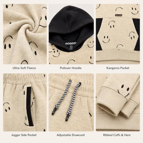 Image of Volcom Infant Toddler Baby Boys Joggers Set - 2 Piece Fleece Pullover Hoodie and Jogger Pants Activewear Set (Sizes: 12M-7)