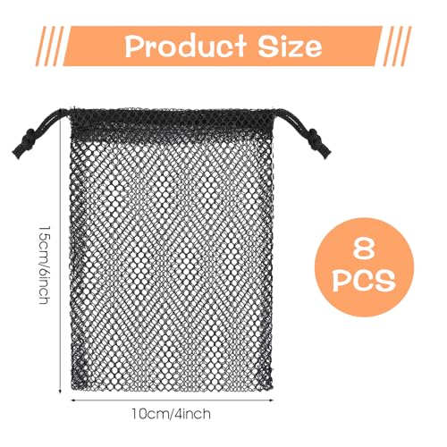 8Pcs Small Mesh Bags 6.3x4.3 inch Portable Mesh Drawstring Bag for Travel Stuff Toy Sports Outdoor Activities Kitchen Favor (Black)2