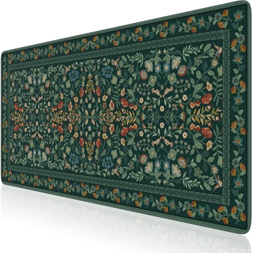 iCasso Desk Mat for Keyboard and Mouse, Large Mouse Pad, Desk Pad Mat, Anti-Slip Big Mousepad with Stitched Edges for Computer Desktop(Deep Green)