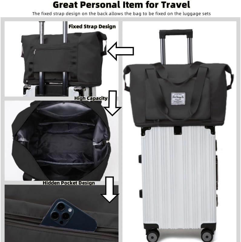 Large Capacity Foldable Travel Bag, Expandable lightweight Carry on Bag, Dry with Wet Separation Spor Duffel Bags - Image 4