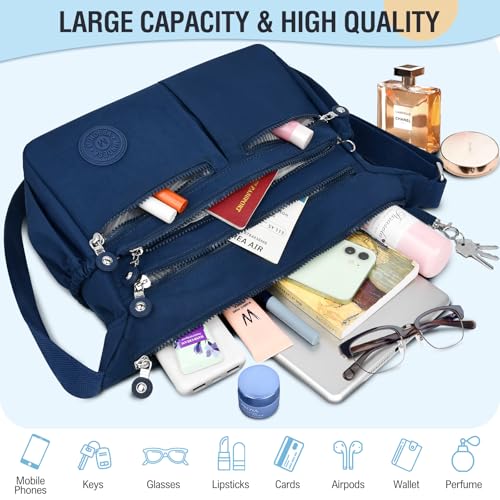 Image of Nylon Crossbody Bags for Women Waterproof Lightweight Large Travel Purses Multi-Pocket Pocketbooks Shoulder Bag