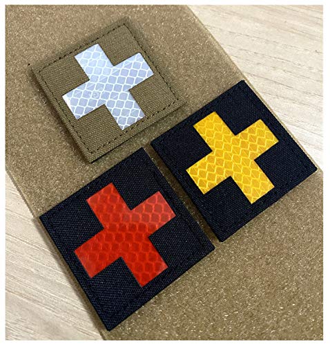 Bundle 3 Pieces - Reflective Medic Patches, Tactical Medical Patches, Hook-Fastener Backing,2x2 inch (Mix-3 Pieces)