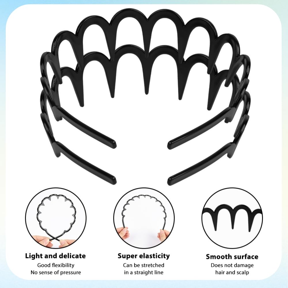 LOPHE 4PCS Tooth Headband for Women Girls Zig Zag Headband Plastic Wavy Shark Teeth Comb Hard Hairbands, 90s Zigzag Headbands - Image 3