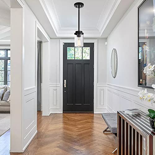 Melucee Black Pendant Light Farmhouse Kitchen Light Fixtures Ceiling Adjustable Hanging Chandelier With Clear Glass Shade For Bedroom Bathroom Dining Hall Entryway, 1-Light #TOP1