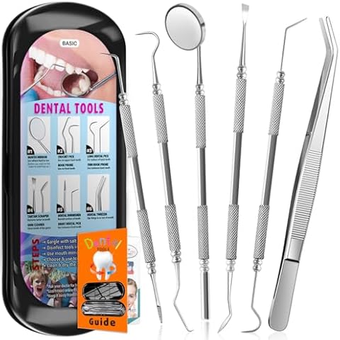 Antonki Dental Cleaning Tools, Dental Hygiene Kit, Teeth Cleaning Tools, Metal Dental Picks, Plaque Remover for Teeth, Stainless Steel Professional Tooth Tartar Scraper for Home Use - with Case Cover
