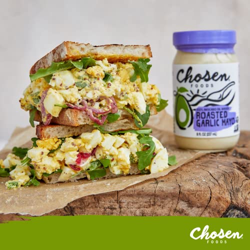 Chosen Foods Roasted Garlic Mayonnaise, 100% Avocado Oil-Based, Gluten & Dairy Free, Low-Carb, Mayo For Sandwiches, Dressings And Sauces (8 Fl Oz) #TOP1