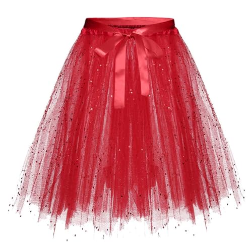 Damen Kostüm Tüllrock Pulloverkleid 50er Rockabilly Petticoat Ballet Braut Rock Knielang Roter Corset Dress