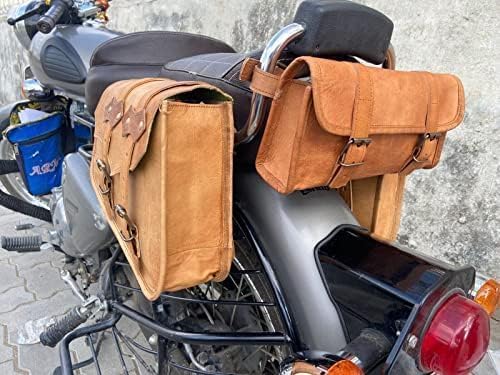 american blue Handgefertigte Ledersättel Motorradtaschen Leder-Doppelsporttasche für Motorrad Links und Rechts Zwei Seitentaschen mit Werkzeugtasche Set of 3 Brown