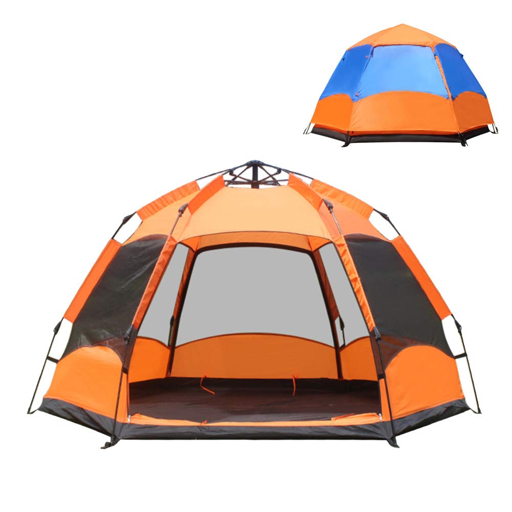 WIEJDEOOL Outdoor Hexagonal Camping Tent 3-5 People,Automatic Rainproof Anti UV Beach Tent Instant,Dual Layer Large Portable Dome Tent