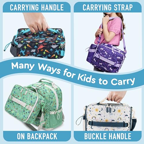 Bentgo Kids Lunch Bag - Durable, Double-Insulated Lunch Bag for Kids 3+; Holds Lunch Box, Water Bottle, & Snacks; Easy-Clean Water-Resistant Fabric & Multiple Zippered Pockets (Dinosaur)4