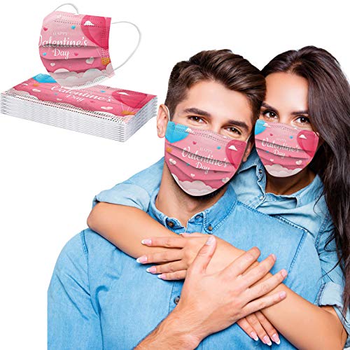 10PCS Valentine Theme Printed Disposable_Face_Masks for Adult,3-ply Face Protection Covering with Elastic Earloop and Nose Clip for Outdoor,Comfortable & High Filtration &Ventilation - Image 3