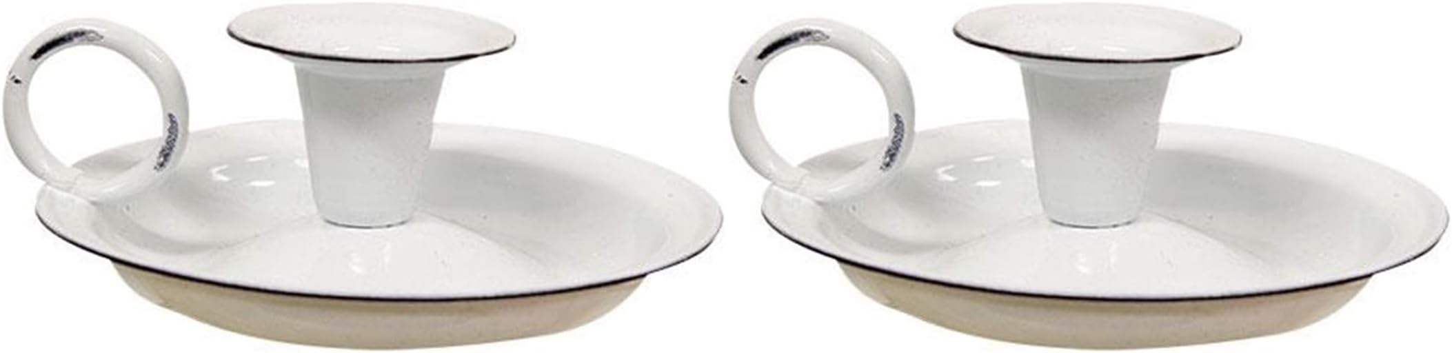 Kerzenhalter aus Emaille, 2 Stück, Weiß, 12,7 cm, Vintage-Stil, Bauernhaus-Stil