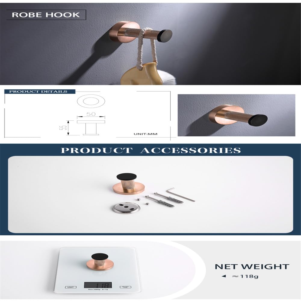 Moderno juego de accesorios de baño de oro rosa y negro mate, incluye toallero, soporte para rollo de papel higiénico, soporte para cepillo de inodoro, accesorios de baño de acero inoxidable elegantes