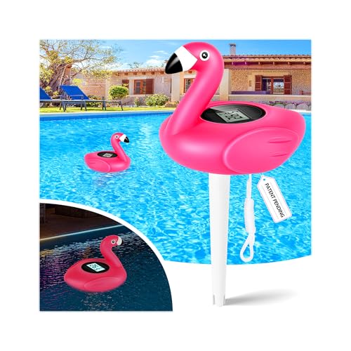 LanBlu Thermomètre Piscine Solaire, Thermomètre de Piscines Numérique, Flamingo Thermometre Piscine Flottante avec Ecran Rétro-Éclairé Lecture Facile la...
