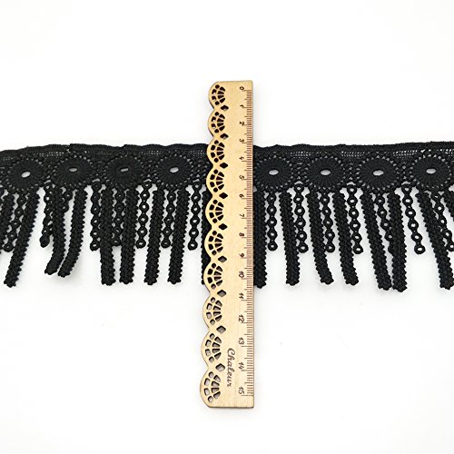 FQTANJU 5 Yards Lace Trim with Tassel, 7cm wide, Black, DIY Sewing Applique Craft