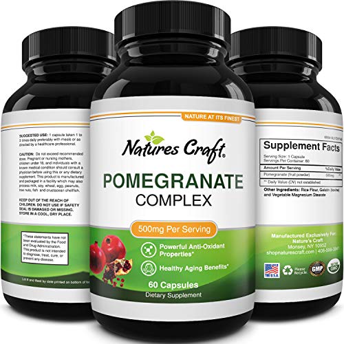 Pomegranate Extract Capsules Antioxidant Supplement - Natural Pomegranate Capsules for Heart Health Joint Support and Pre Workout for Men and Women - Nitric Oxide Supplement with Brain Health Vitamins