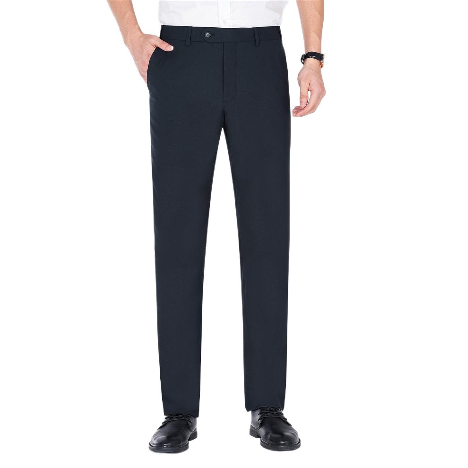 Mens Spring Autumn Black Dress Pants Business Formal Straight Leg Suit Trousers for Men